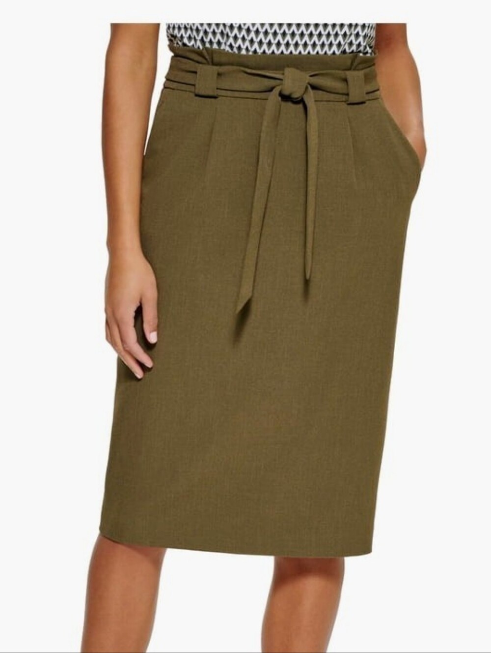 Calvin Klein Olive Tie-Waist Pencil Skirt